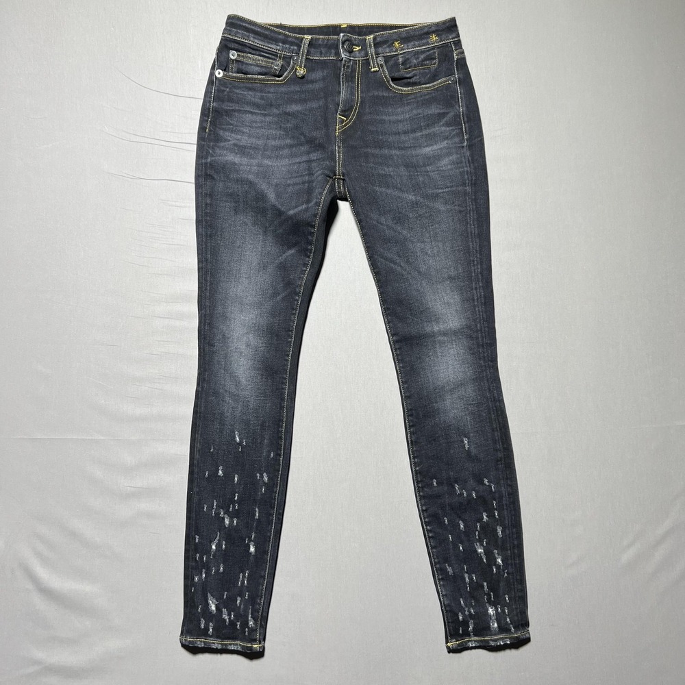 R13 Alison Skinny Jeans Womens 26 Black Distressed Made‎ in Italy Stretch Denim